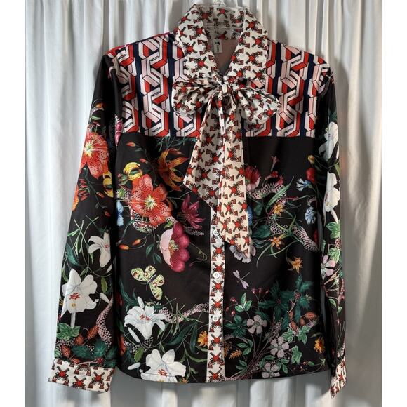 Liang Dian YiZ Bow Shirt Multi Color Print 2XL Academia Chic 80-70-01 - Picture 14 of 15